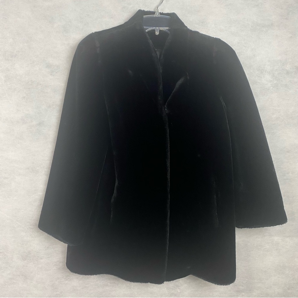 Vtg Sears Fashions 60s 70s Faux Fur Coat Black Medium Bunker Ramo Borgessa Flaw